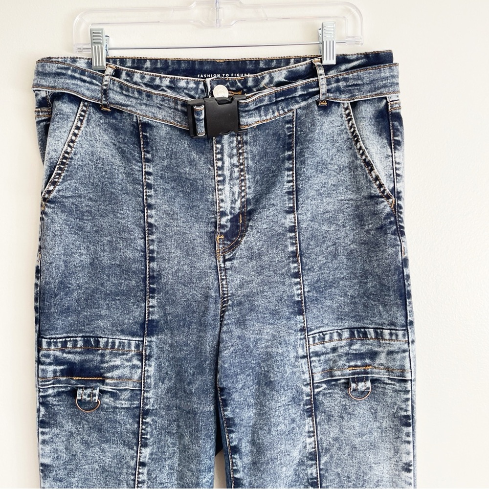 Fashion to Figure high rise belted cargo jeans utility carpenter work wear army - Picture 7 of 15